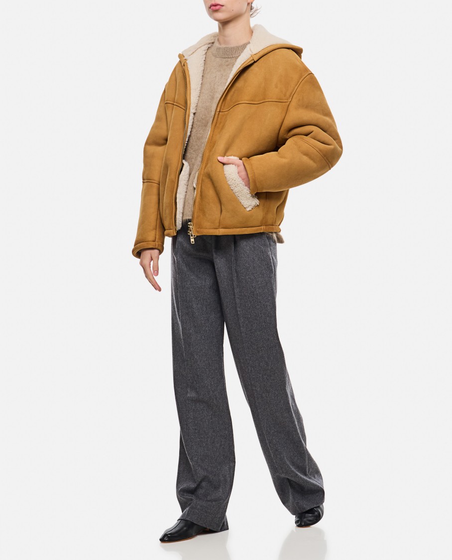 Halfboy Faux Shearling-trim Coat In Brown