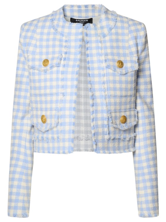 Shop Balmain Two-tone Cotton Blend Jacket In Blue