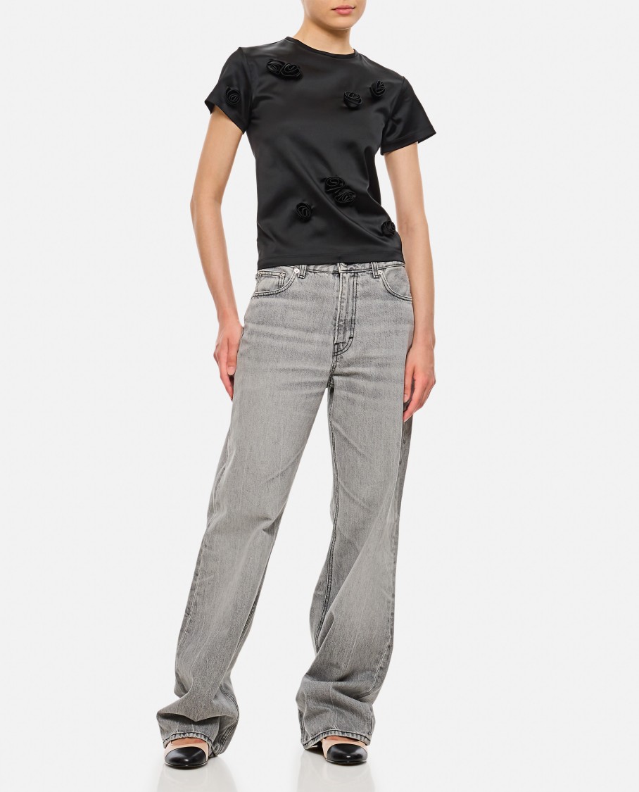 Sportmax Mendoza T-shirt Floral Appliqué In Black
