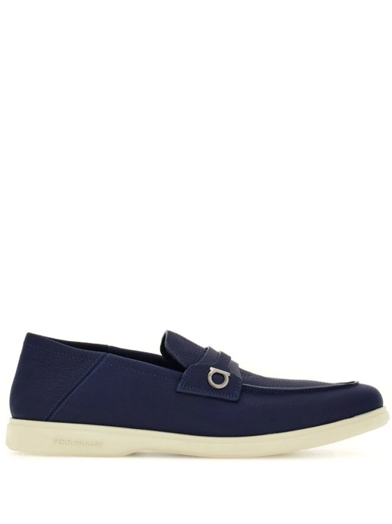 Ferragamo Leather Loafers With Gancini Ornament In Black