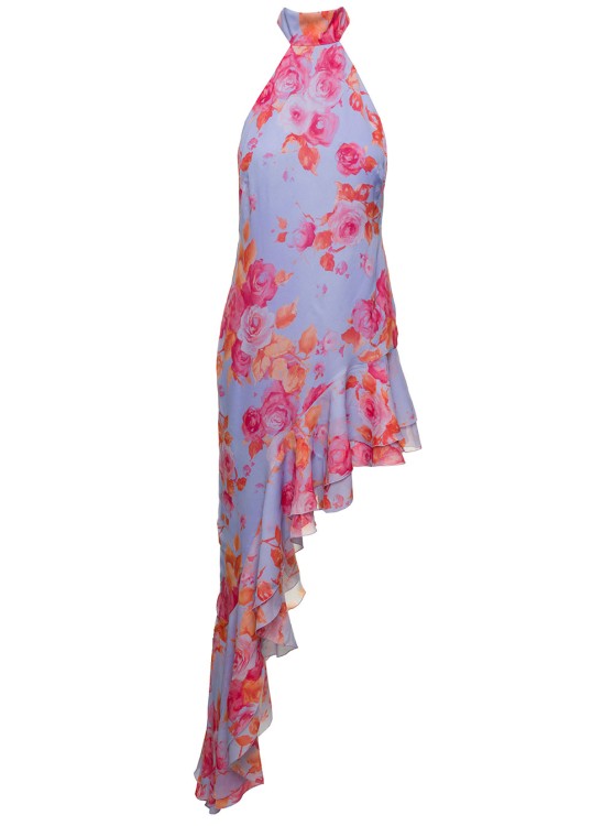 Andamane Asymmetric Halerneck Dress With Floral Print In Multicolored Viscose In Pink