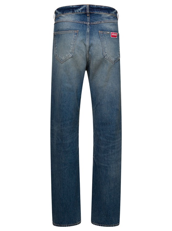 Shop Kenzo Blue 5-pocket Stonewashed Straight Jeans In Cotton Denim