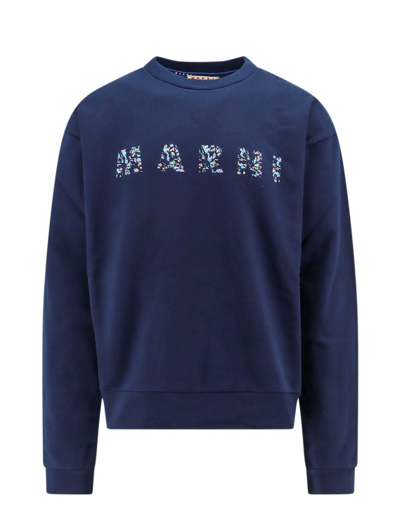 Shop Marni Organic Cotton Sweatshirt With Floral Logo On The Front In Black