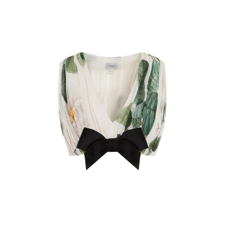 Shop Giambattista Valli Magnolia Print Ivory Green Silk Top In Multicolor