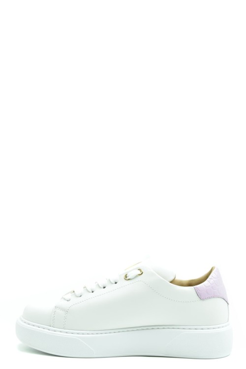 Shop Philipp Plein White Leather Sneakers With Gold Logo Badge