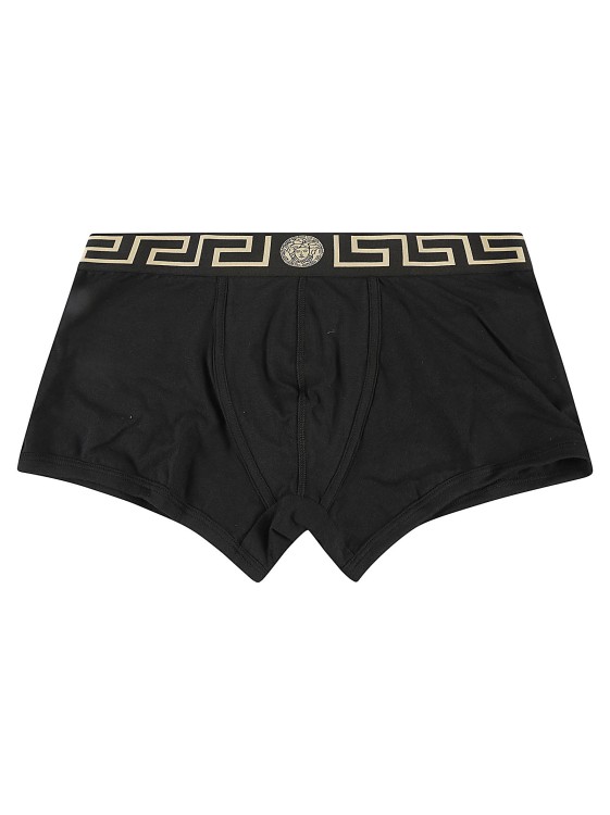 Shop Versace Medusa Greek Key Waistband Boxer Shorts In Black