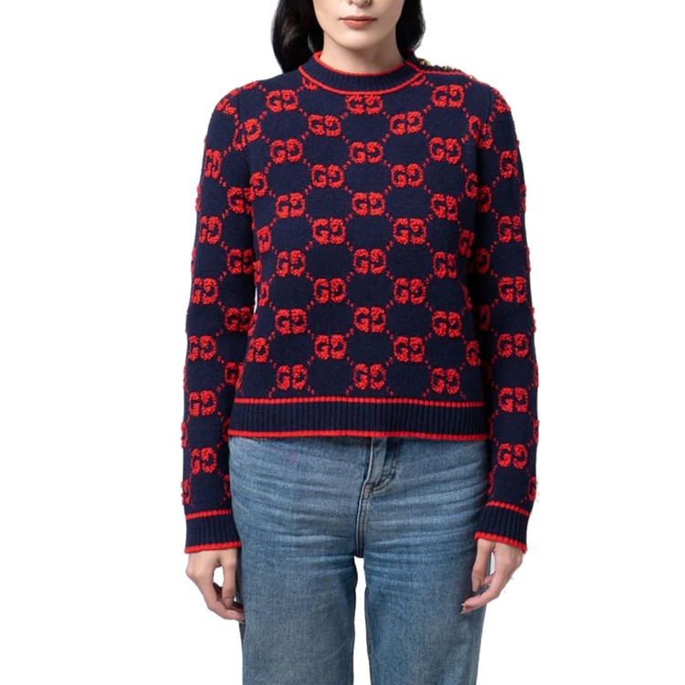 Shop Gucci Gg Wool Bouclé Jacquard Sweater In Blue