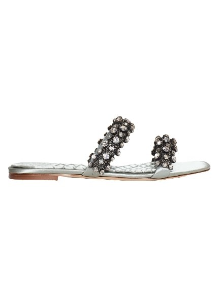 Tory Burch Sandal In Light Blue Satin With Silver Rhinestones