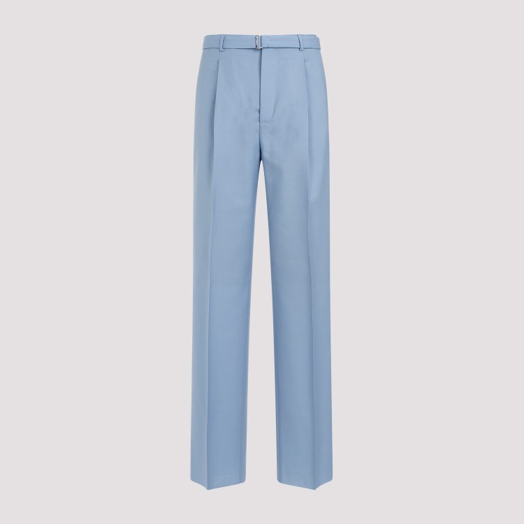 Shop Lanvin Blue Fog Virgin Wool Leg Trousers