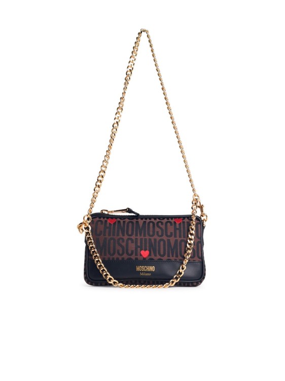 Shop Moschino Logo Brown Leather Blend Crossbody Bag