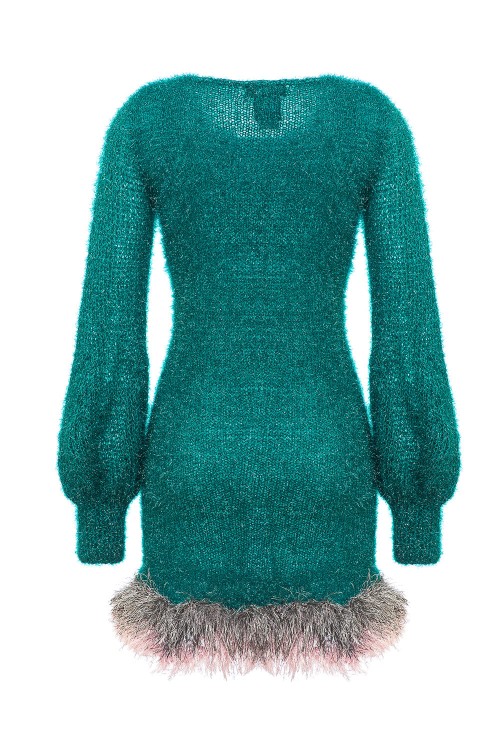 Shop Andreeva Emerald Handmade Knit Dress With Glitter In Blue