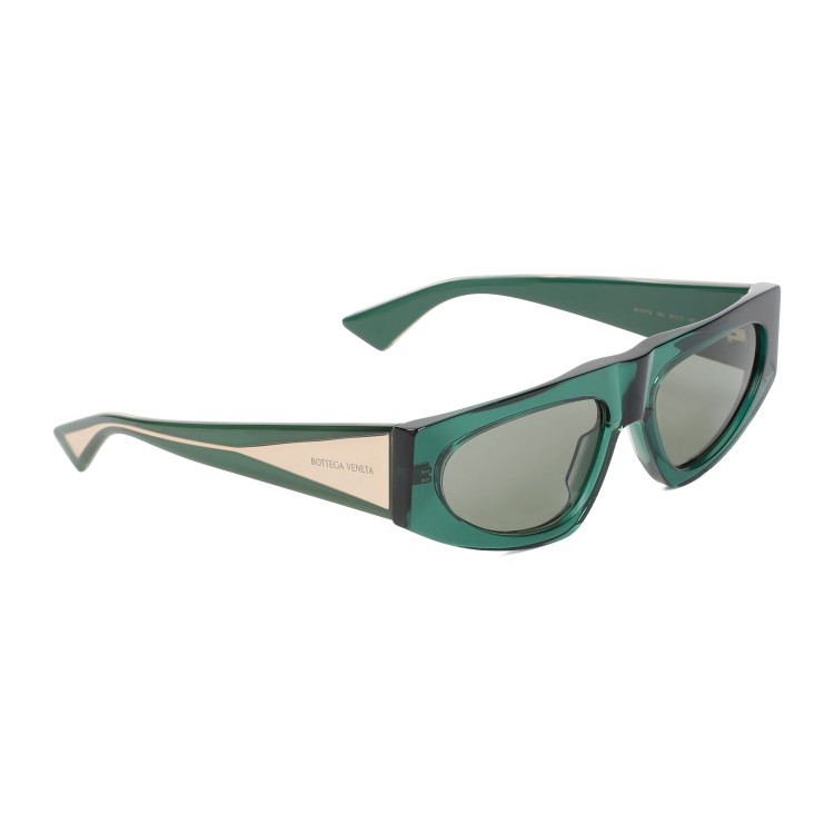 Shop Bottega Veneta Green Crystal Acetate Sunglasses In Grey