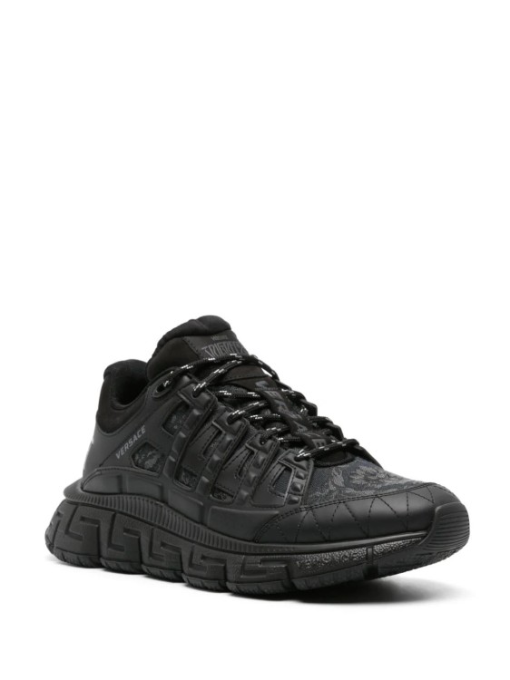 Shop Versace Black Trigreca Barocco-jacquard Sneakers