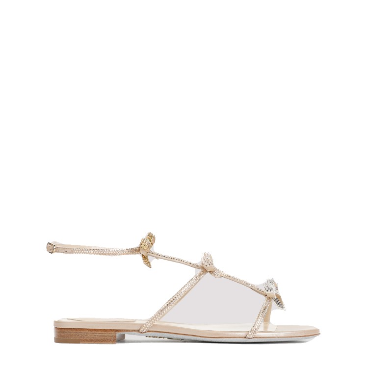 René Caovilla Beige Leather Flat Sandals In White