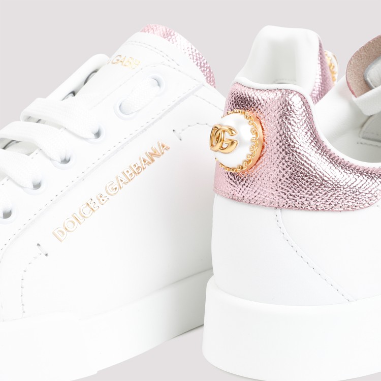 Shop Dolce & Gabbana White And Pink Leather Sneakers