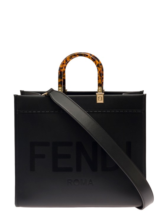 Fendi Sunshine Black Leather Handbag With Logo