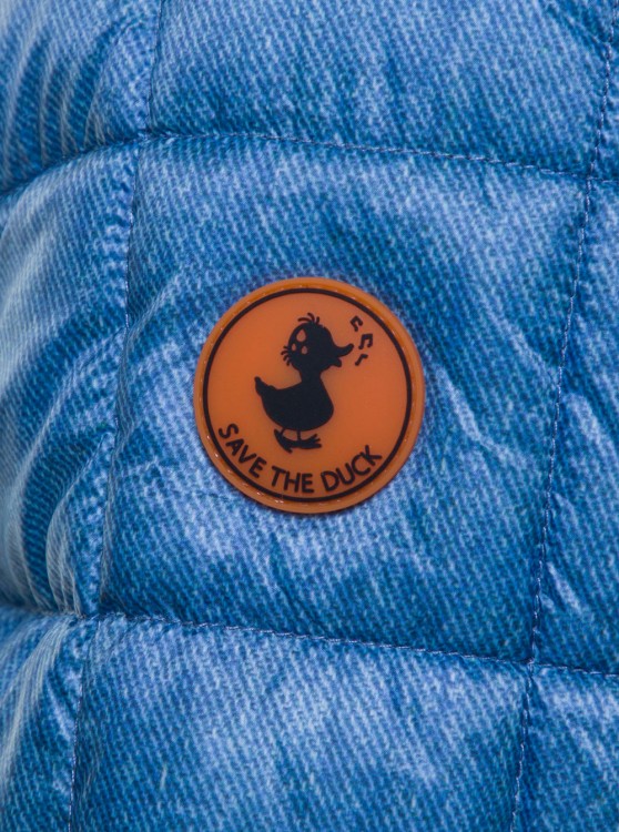 Shop Save The Duck Blue Quilted Down Jacket With Logo Patch In Denim Printed Nylon
