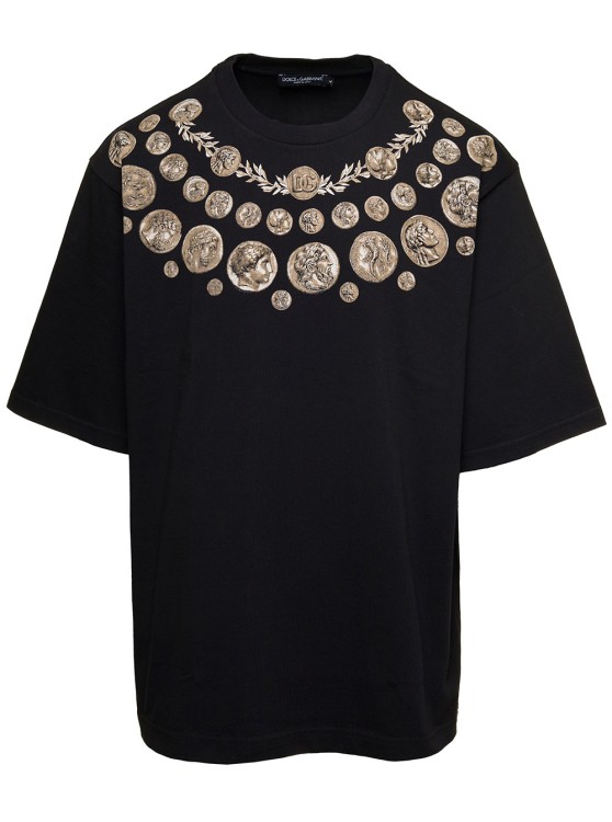 Shop Dolce & Gabbana Black Oversized T-shirt With 'monete' Print Detail In Cotton
