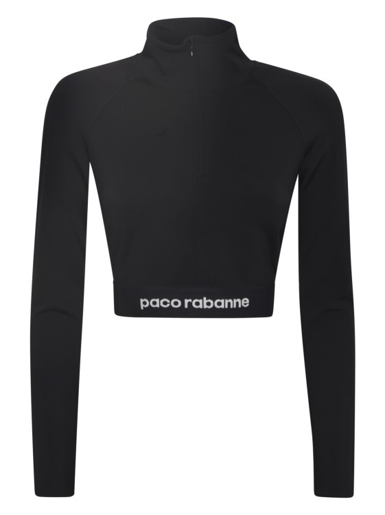 Shop Rabanne Logo-underband Half-zip Crop Top In Black