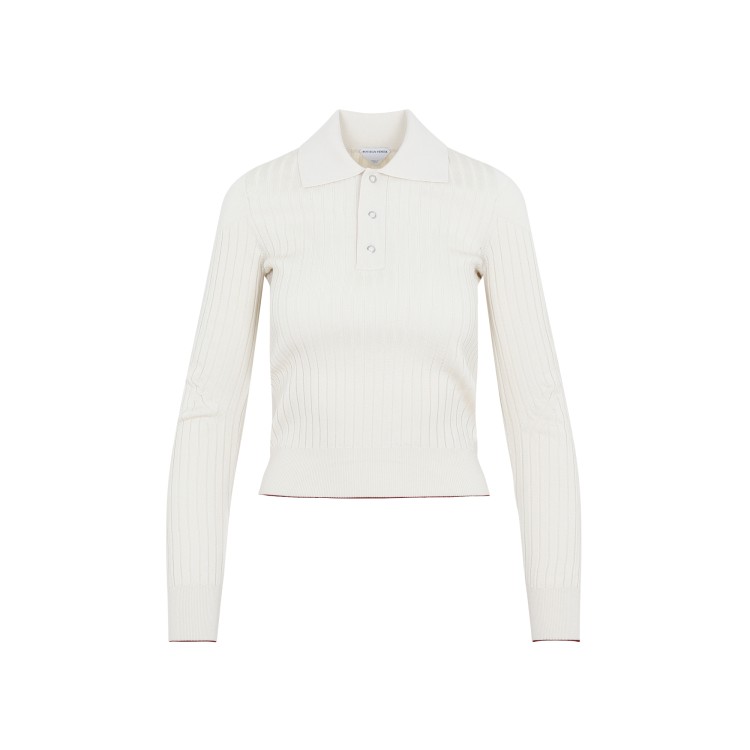 Bottega Veneta Bone Ribbed Cotton Polo Shirt In White
