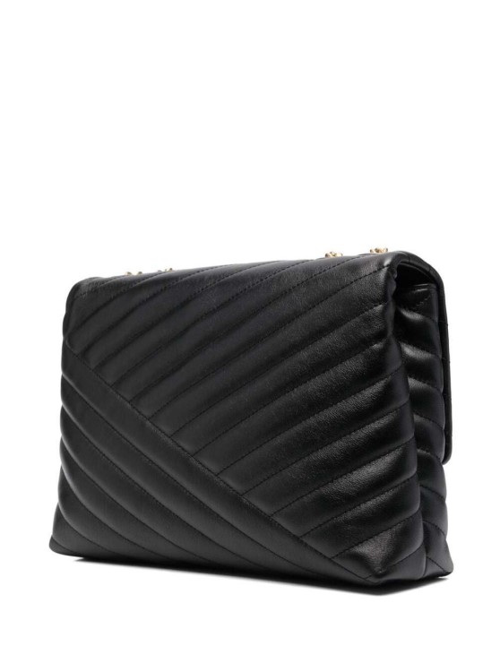 Shop Tory Burch Convertible Kira' Black Shoulder Bag With Logo In Chevron-quilted Leather