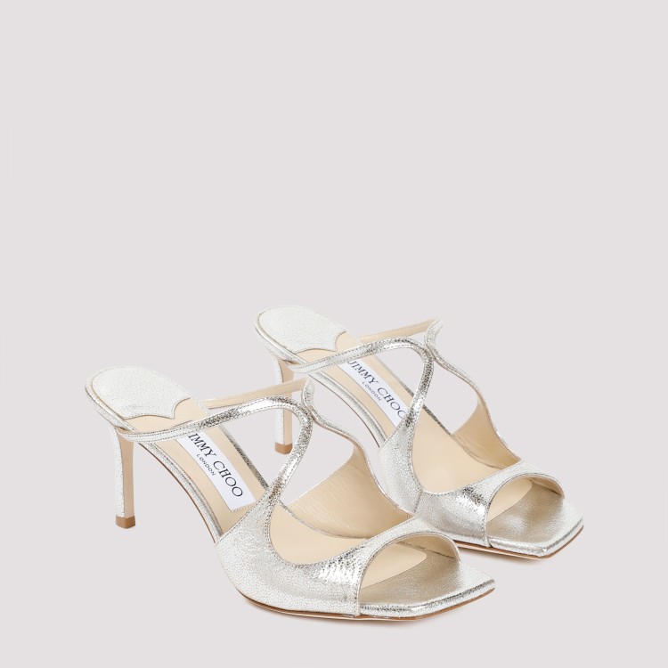 Jimmy Choo Grey Champagne Leather Anise 75 Sandals In White