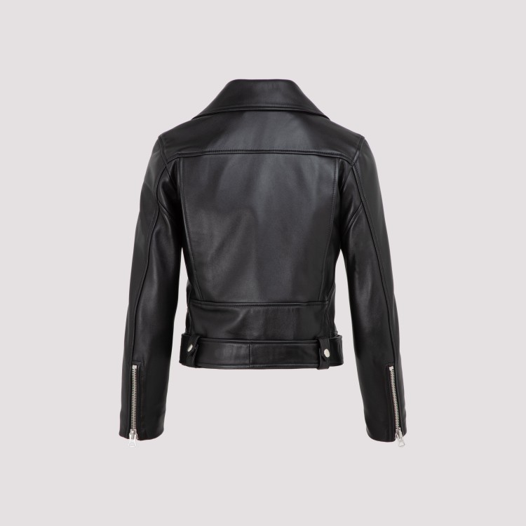 Shop Acne Studios Black Leather Cropped Biker Jacket In Grey