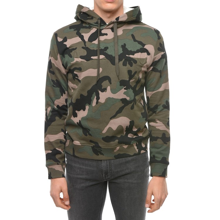 Shop Valentino Camouflage Pattern Hoodie Sweatshirt In Green
