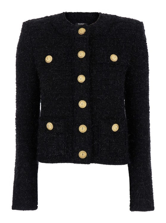 Shop Balmain Buttoned Maze Mng Tweed Jacket In Black
