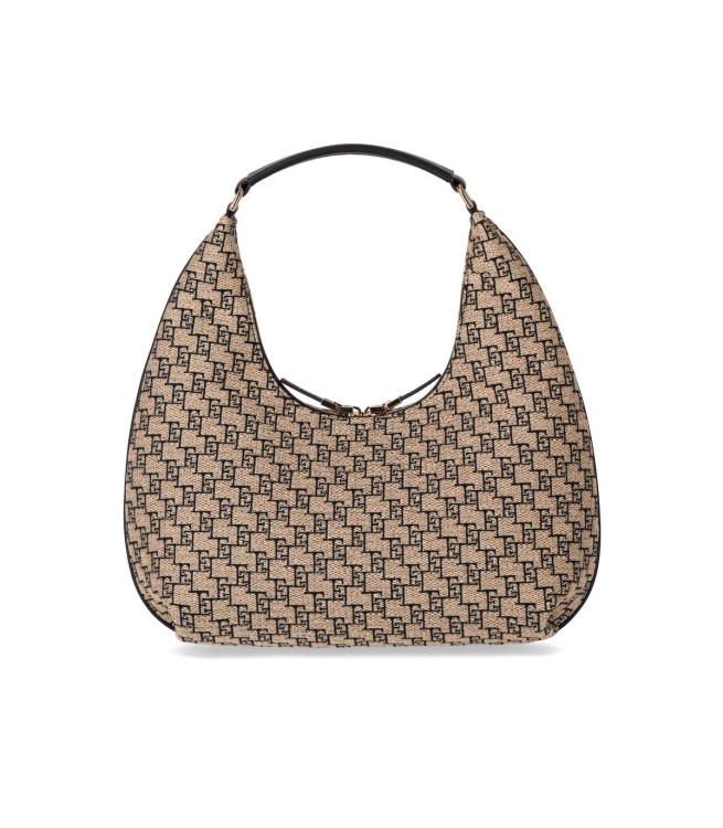 Shop Elisabetta Franchi Beige Monogram Shoulder Bag In Grey