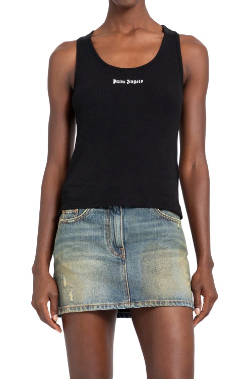 Palm Angels Classic Logo Ribbed Tank Top In Black