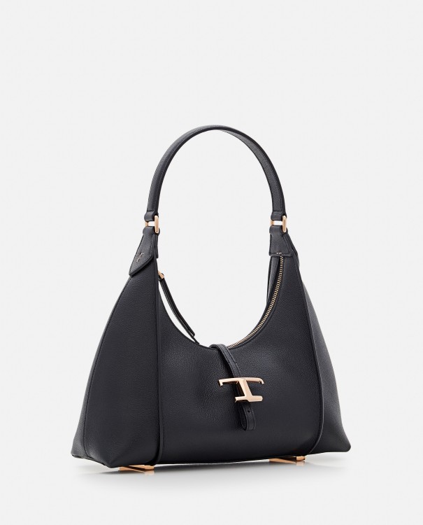 Shop Tod's T Timeless Small Leather Hobo Bag In Black