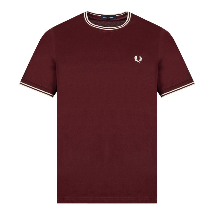 FRED PERRY TWIN TIPPED T-SHIRT - OXBLOOD,3362a77c-0101-56c6-896b-3ca36c8249d4