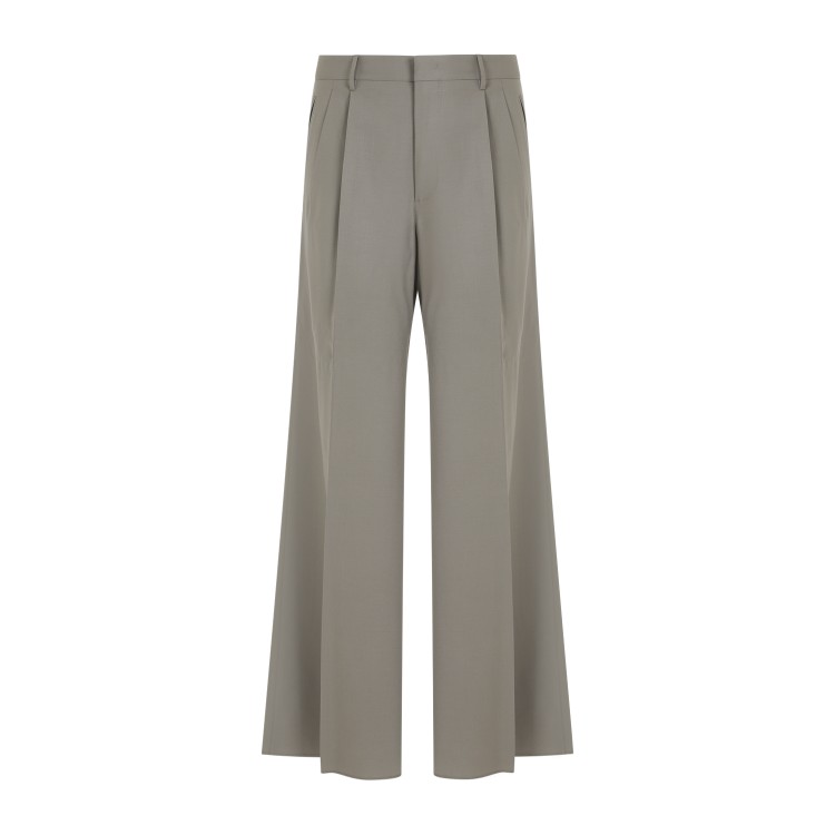Shop Etro Double Pleat Grey Wool Trousers