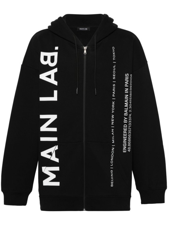 Shop Balmain Black Main Lab Zip-up Hoodie