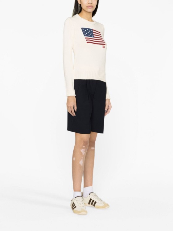 Shop Polo Ralph Lauren Cotton Sweater With Flag Crew Neck In Neutrals