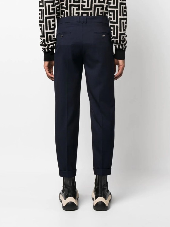 Shop Balmain Navy Blue Tailored Cut Pants In Black