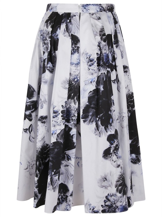 Shop Alexander Mcqueen White Cotton Poplin Skirt With Chiaroscuro Floral Print