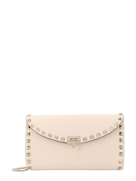 Shop Valentino Leather Shoulder Bag With Iconic Studs In Neutrals