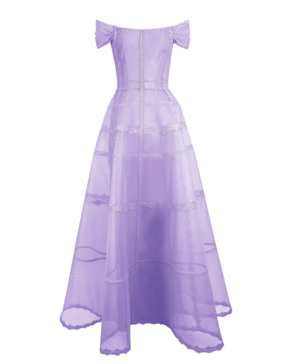 Shop Gemy Maalouf Lilac Mesh Long Dress - Long Dresses In Purple