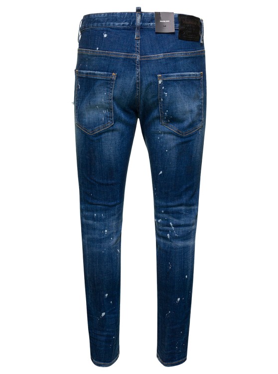 Shop Dsquared2 Skater' Light Blue Five-pocket Jeans With Rips And Bleach Effect In Stretch Cotton Denim In Green