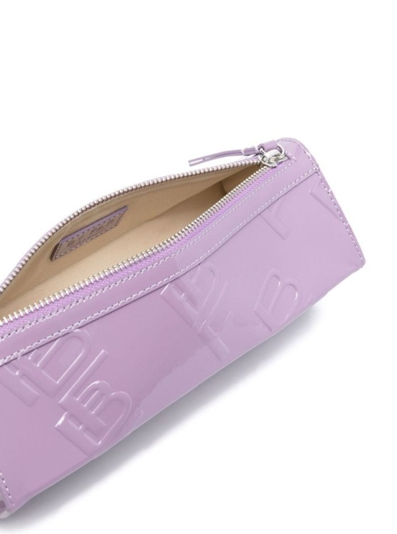 Shop By Far Karo Lilac Patent Shoulder Bag With Embossed Logo All-over In Leather In Grey