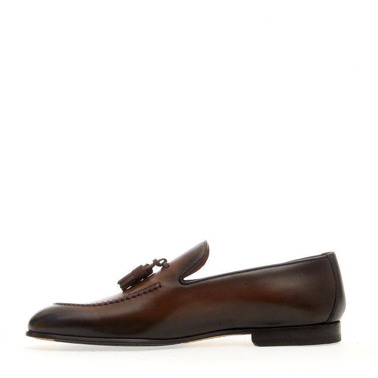 Shop Doucal's Brown Leather Tassel Moccasin
