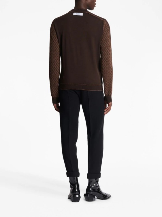 Shop Balmain Brown Monogram Knit Sweater In Grey