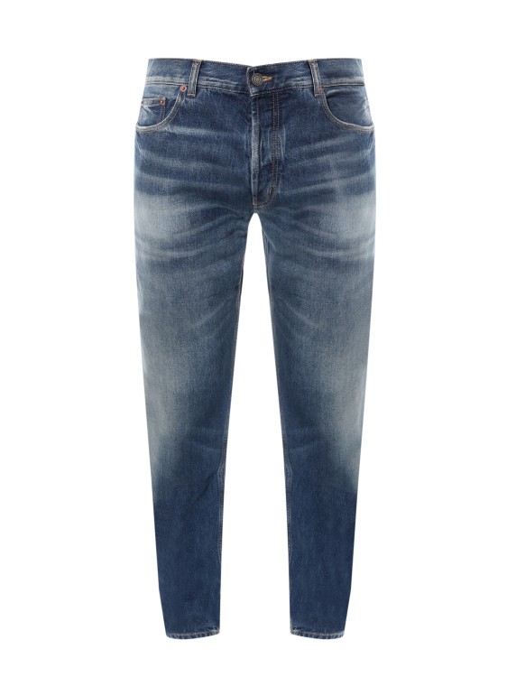 Shop Saint Laurent Cotton Jeans With Back Logo Patch In Grey