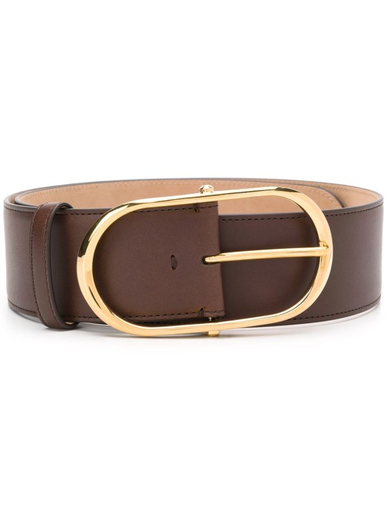 Shop Dolce & Gabbana Brown Leather Oval Buckle Belt In Grey