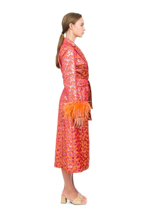 Shop Andreeva Red Jacqueline Coat With Detachable Feathers Cuffs