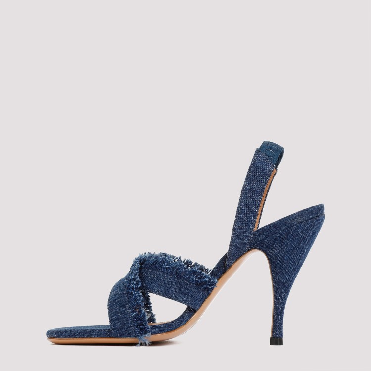 Shop Off-white Blue Cotton Curvy Heel Denim Sandal