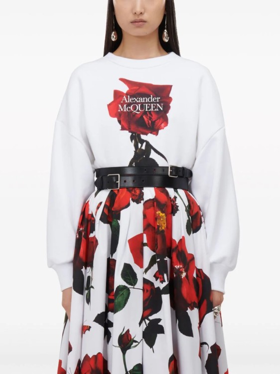 Shop Alexander Mcqueen White Tudor Rose-print Midi Skirt