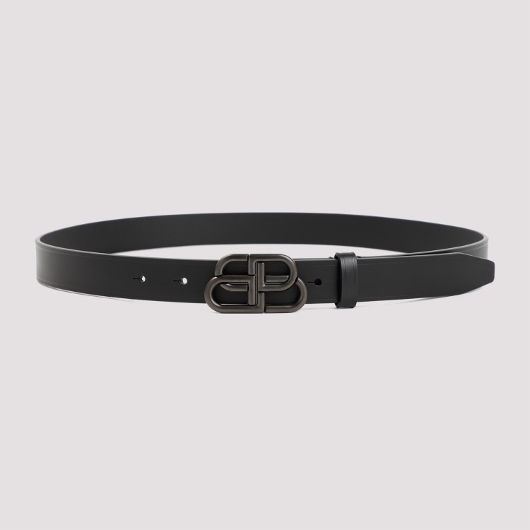 Balenciaga Logo Monogram Leather Belt In Black